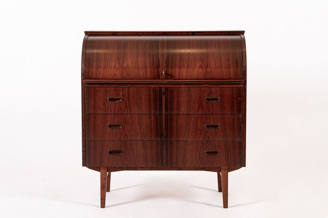 Vintage Mid Century Swedish Rosewood Rolltop Secretary Desk