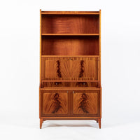Scandinavian Modern Figured Mahogany Secretary Bookcase Cabinet 1960s