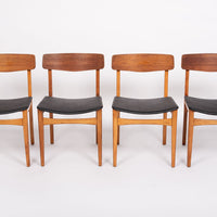Mid Century Danish Teak Wood & Black Vinyl Dining Chairs