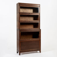 Antique English Tall Stepback Oak Wood Barrister Bookcase Cabinet