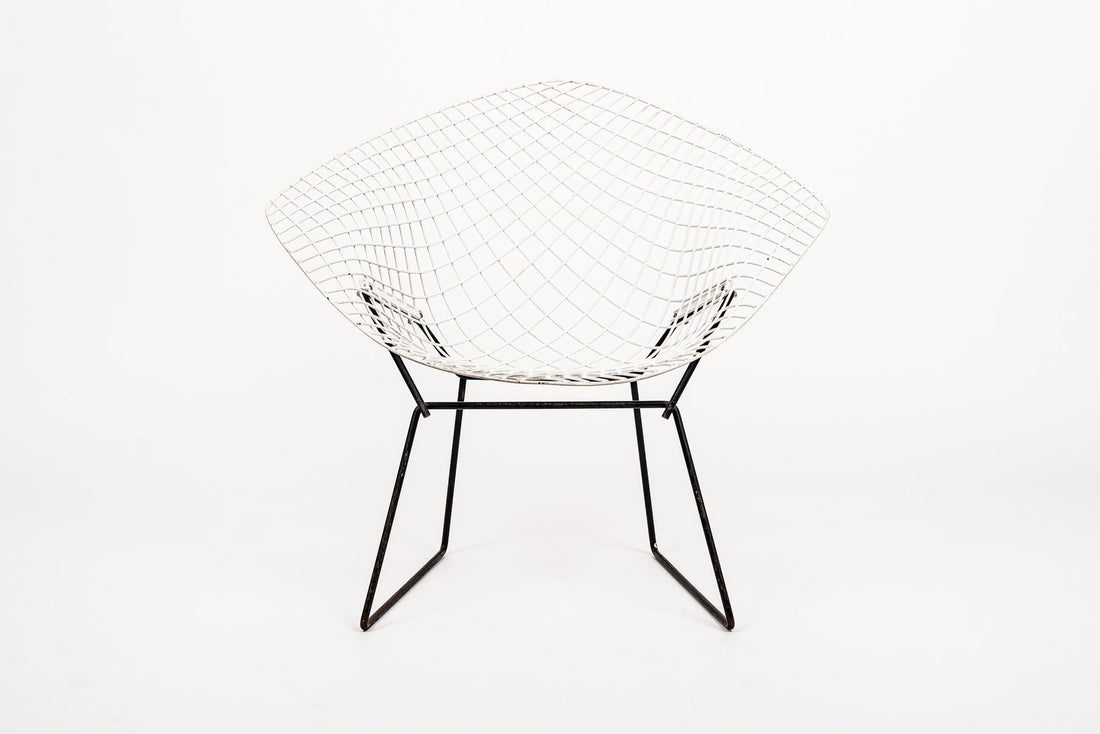 Mid Century White & Black Diamond Wire Chair by Bertoia for Knoll