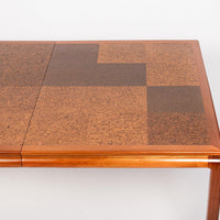 Mid Century Wood & Cork Extendable Dining Table by Edward Wormley
