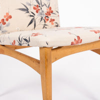 Vintage Mid Century Wood & Floral Fabric Side Chairs, 1950s