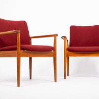 Danish Modern Red Diplomat Chairs by Finn Juhl for France & Daverkosen