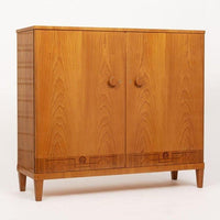 Antique Art Deco Swedish Elm Wood Cabinet with Inlay, 1940s