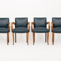 Antique Art Deco Maple Bentwood and Blue Leather Dining Chairs 1930s