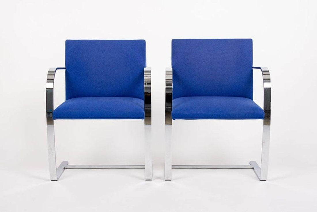 Mid Century Blue Brno Chairs by Mies van der Rohe for Knoll, 2006