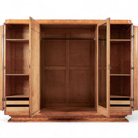 Antique Art Deco Burlwood Elm Armoire Wardrobe Cabinet