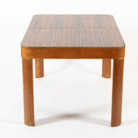 Antique Art Deco Macassar Ebony Wood Dining Table with Glass Top, 1940s