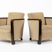 French Art Deco Mohair Lounge Chairs by Eric Bagge for Mercier Frères, Macassar Ebony, 1920s