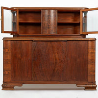 Art Deco Figured Walnut Sideboard Buffet or Bar Cabinet with Vitrine, circa 1930