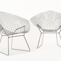 Mid Century Silver Diamond Wire Lounge Chairs by Harry Bertoia for Knoll