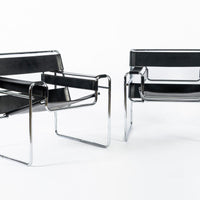 Mid Century Black Leather Wassily Arm Chairs by Marcel Breuer for Knoll, 1960s