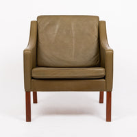 Mid Century Danish Green Leather Lounge Chair by Borge Mogensen