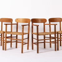 Mid Century Danish Wood & Rush Wicker Dining Chairs