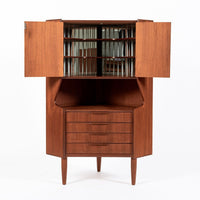 Mid Century Danish Teak Wood Corner Bar Cabinet 1960s