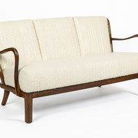Danish Modern Solid Walnut Spindle Back Sofa in Schumacher Fabric, Circa 1960