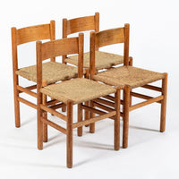 Mid Century Dutch Oak Wood and Rush Chairs by Johan van Heuvel