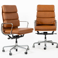 Pair Herman Miller Eames Tall Brown Leather Desk Chair Soft Pad