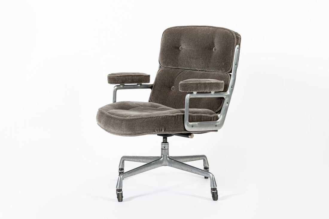 Vintage Eames Time Life Gray Velvet Office Chair Herman Miller 1978