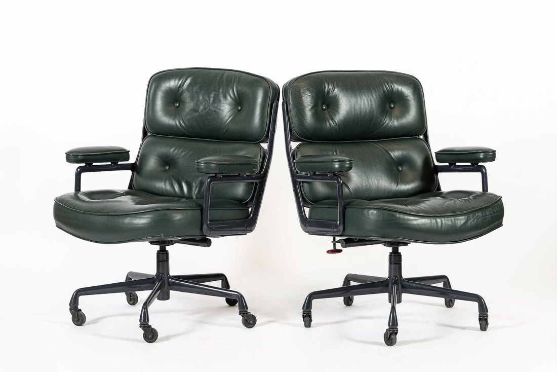 Pair Green Leather Time Life Office Chairs by Eames for Herman Miller 1996