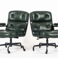 Pair Green Leather Time Life Office Chairs by Eames for Herman Miller 1996