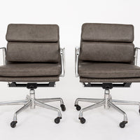 2000s Eames Herman Miller Gray Leather Desk Chairs Aluminum Group