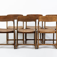 Mid Century Modern French Wood & Cane Wicker Chairs by Baumann
