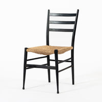 Vintage Mid Century Black Wood and Rush Wicker Dining Chair