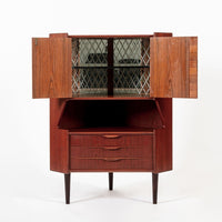 Mid Century Danish Teak Wood Corner Bar Cabinet 1960s