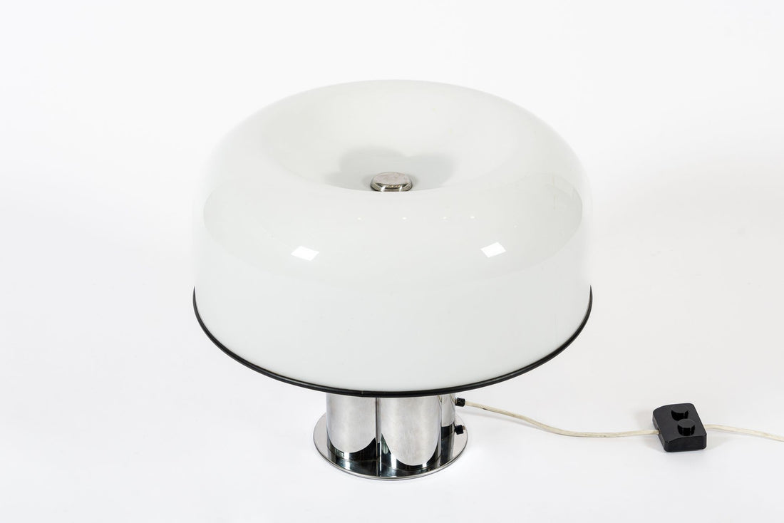 Extra Large Mid Century Italian White & Chrome Table Lamp by iGuzzini