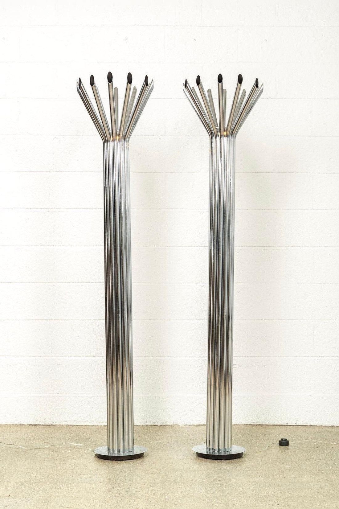 Mid Century Silver Chrome Tubular Floor Lamp