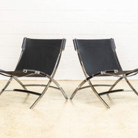Vintage Postmodern Black Leather and Chrome Lounge Chairs by Antonio Citterio