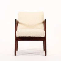 Vintage Mid Century Wood & Cream Upholstered Lounge Chair by Jens Risom