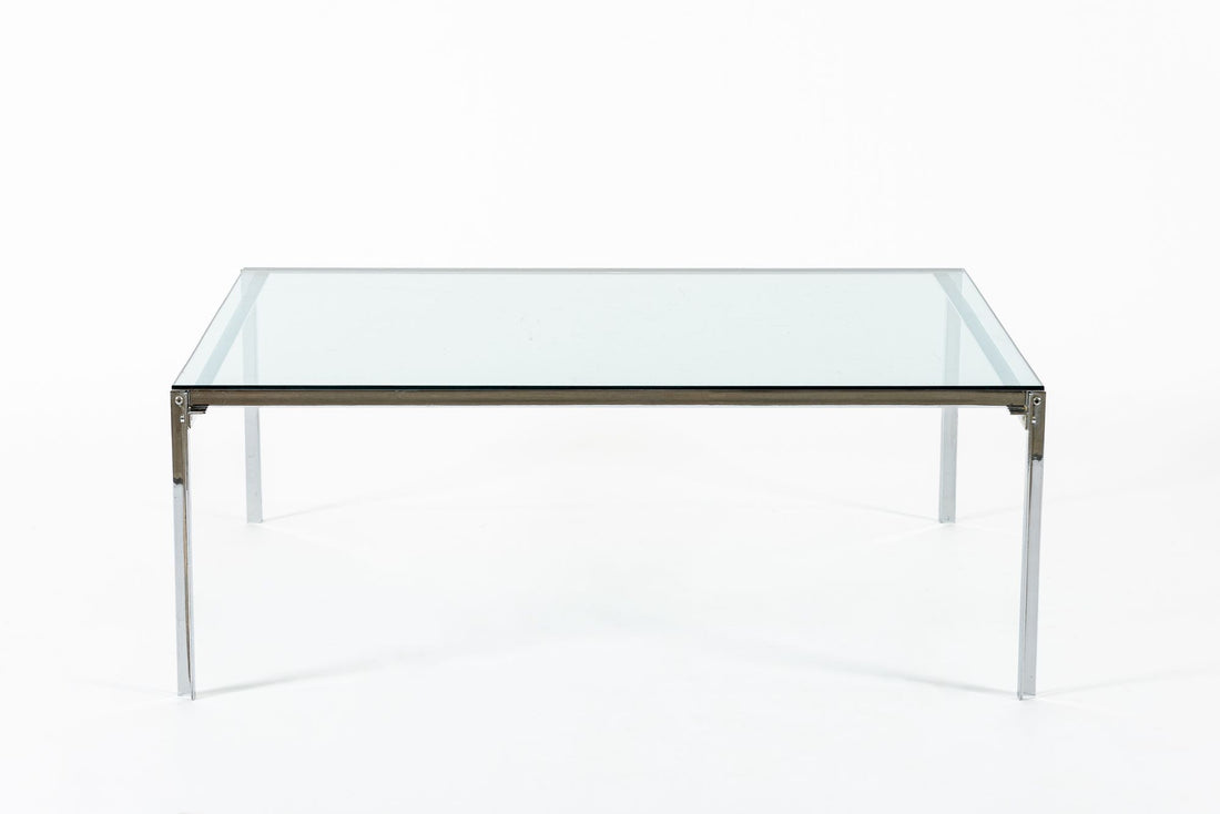 Mid Century Glass & Chrome Coffee Table by Katavalos for Laverne Originals