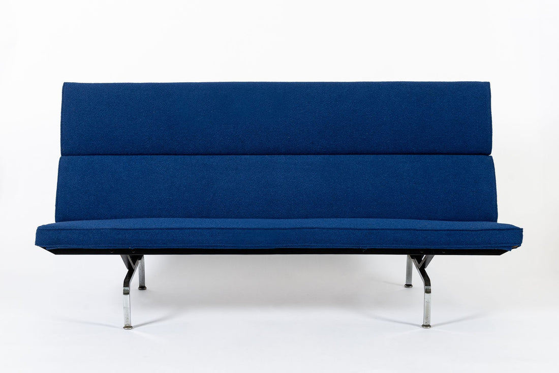 Mid Century Blue Sofa Compact by Eames for Herman Miller 1970s