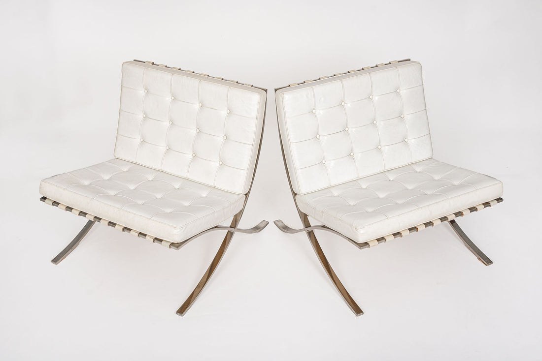 Mid Century White Barcelona Chairs by Mies van der Rohe for Knoll