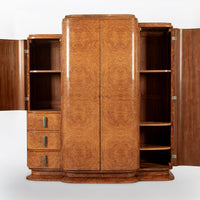 Antique Art Deco Elm Wood Mirrored Armoire Cabinet, 1940s