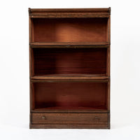 Antique Three Shelf Wood Barrister Bookcase Cabinet with Leaded Glass