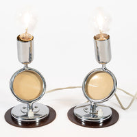 Pair Antique Art Deco Bauhaus Table Lamps with Glass Photo Inserts