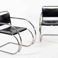 Bauhaus MR 20 Black Leather Arm Chairs by Mies van der Rohe for Knoll, 1979