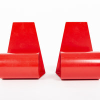 Antique English Art Deco Red Metal Bookends 1940s