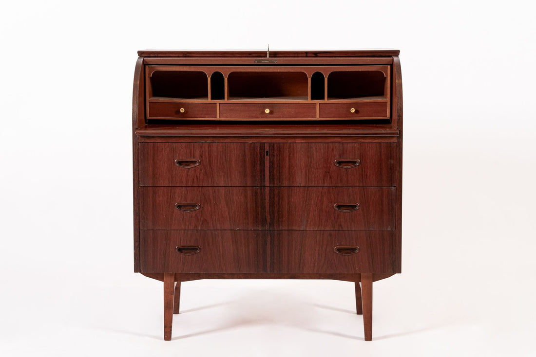 Vintage Mid Century Swedish Rosewood Rolltop Secretary Desk