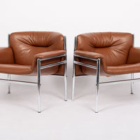 Mid Century Caramel Brown Leather Lounge Chairs by Stendig 1960s