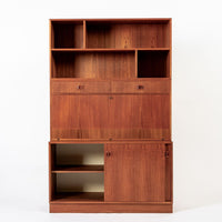 Mid Century Danish Teak Wood Drop-Down Secretary Desk Wall Unit