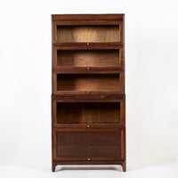 Antique English Tall Stepback Oak Wood Barrister Bookcase Cabinet
