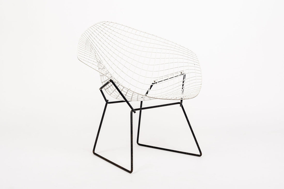 Mid Century White & Black Diamond Wire Chair by Bertoia for Knoll