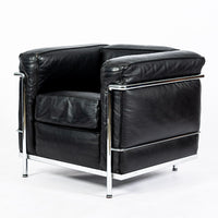 Authentic Cassina LC2 Black Leather Petit Lounge Chair by Le Corbusier, 4x Avail