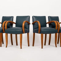 Antique Art Deco Maple Bentwood and Blue Leather Dining Chairs 1930s