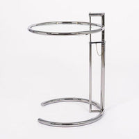 Mid Century Modern Glass & Chrome Round Side Table by Eileen Gray (attr.)